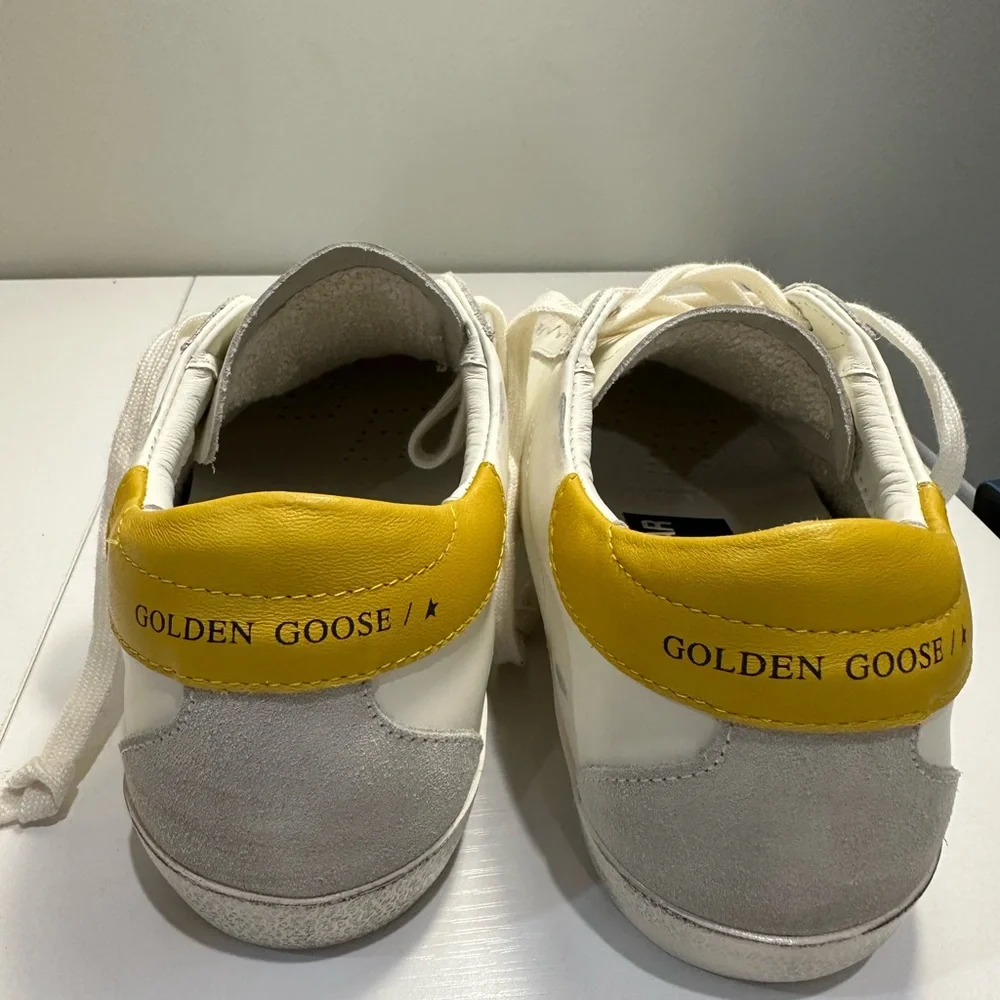 Golden Goose White Sneakers with Black Star and Yellow Heel - Picture 6 of 6